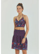 Halter Neck Open Back Pink Floral Crop Blouse 4615
